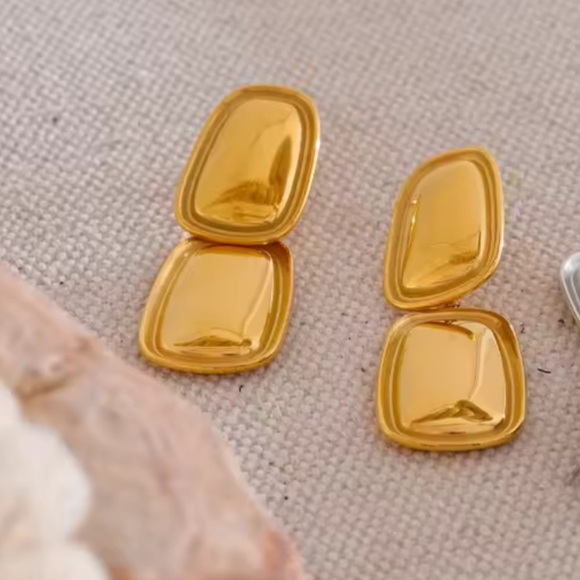 Bold Sculptural Gold Drop Earrings – Stainless Steel, PVD Real Gold Plated - Picture 5 of 12